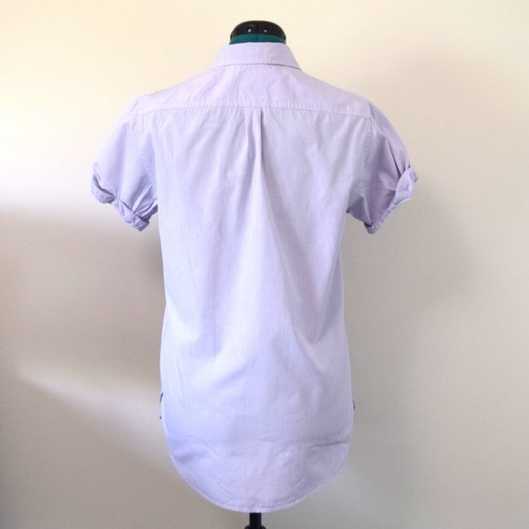 Aritzia Blue/Purple Striped Boyfriend Fit Short Sleeve Button Down - Picture 4 of 6